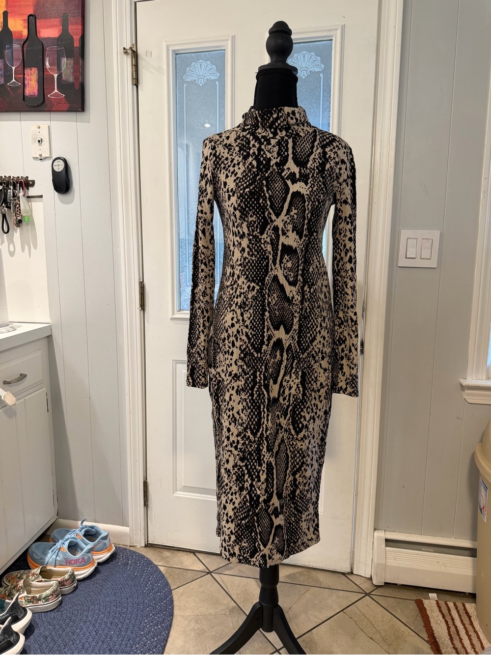Zara Black and Beige Leopard-Print Knit Top